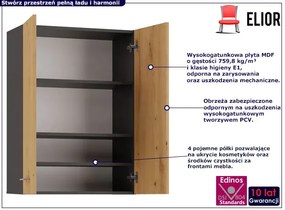 Łazienkowa szafka ścienna antracyt + dab artisan - Sirella 3X