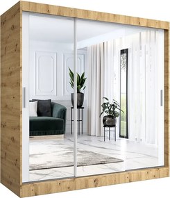 Szafa przesuwna z lustrem dąb artisan + biały 200 cm G6-F43