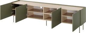Szafka RTV Desin 220 cm z metalowymi nogami - oliwka / dąb nagano