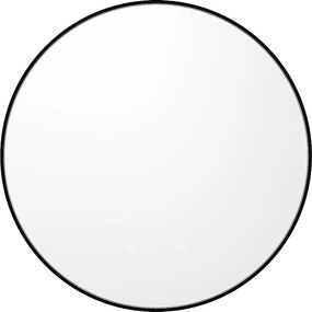 Lustro łazienkowe okrągłe podświetlane przeciwparowe z czarną ramą - śr. 60 cm - PEONIA