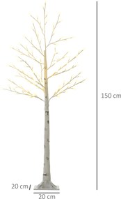 HOMCOM Sztuczna brzoza z 120 diodami LED, 3 poziomy jasności, składane gałęzie, IP44, 150 cm, Biały