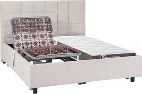 Łóżko elektryczne relaksacyjne dekoracyjne płytkowe + materac 3-strefowy 100% lateks - 2 x 70 x 190 cm - Tkanina - Beżowy - JOFAR marki Ysmée