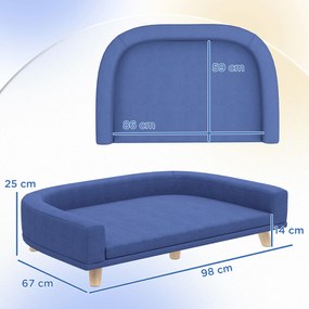 PawHut Legowisko dla psa Sofa dla psa Sofa dla zwierząt, drewno eukaliptusowe, 98 x 67 x 25 cm, Niebieski