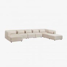 Sofa Modułowy Z Lewym Szezlongiem 6-częściowy Z Pufem Fogler Sztruks Beż Lniany - Sklum