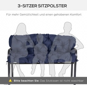 Outsunny Poduszka na Ławkę z Paskami Mocującymi, dla do 3 osób, Grube Wypełnienie Piankowe, Poduszka Siedziskowa
