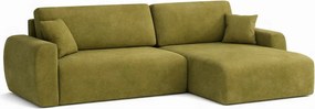 Narożnik z funkcją spania i pojemnikiem Ariel XL, tkanina welurowa Salvador, Oliwkowy, Prawy