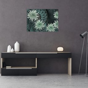 Obraz na szkle - Zielone kwiaty (70x50 cm)
