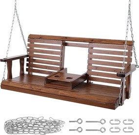 Huśtawka na Przedpokój SucceBuy, z Drewna o Długości 152,4 cm, Krzesło Zawieszone do Ogrodu, Patio lub Tarasu, Brązowy