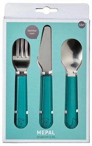 Sztućce dla dzieci w turkusowo-srebrnym kolorze ze stali nierdzewnej 3 szt. Deep turquoise – Mepal