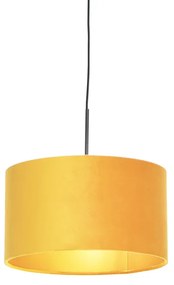 Lampa wisząca z abażurem z weluru ochry ze złotem 35 cm - CombiWiejski/ Rustykalny / Vintage Oswietlenie wewnetrzne