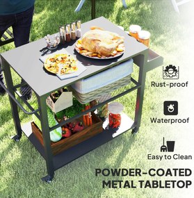 Outsunny Wyspa Kuchenna na Zewnątrz, Wózek Grillowy z Półką na Zapasy, Uchwytem, 4 Kołami, Wózek Kuchenny, Taras, Ogród, Metal, Czarny
