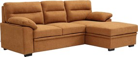 Kanapa narożna rozkładana prawostronna  w kolorze terakota  z podstawką pod napój  ULENIO