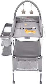 Skladany Stolik do Przewijania SucceBuy Blat do Przewijania z 2 Szufladami z Tkaniny, Boczny Kosz i Drążek do Zawieszania, Blokowane Kółka, Kolor Szary