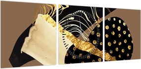 Obraz - Abstrakcja złotobrązowa N⁰1 (z zegarem) (90x30 cm)