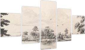Obraz - Rysunek krajobrazu w stylu vintage (125x70 cm)