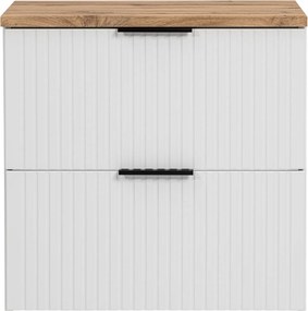 Zestaw Szafka umywalkowa biała ASTROS 60 x 46 cm White z dębowym blatem OAK