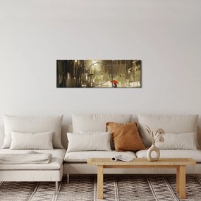 Obraz - Kobieta w deszczową noc (z zegarem) (90x30 cm)