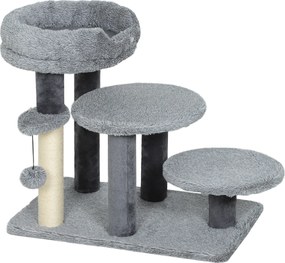 PawHut Drapak i schody dla kota, szeroka podstawa, materiał pluszowy, słupek do drapania z sizalu, szary
