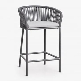 Zestaw 4 Wysokich Stołków Z Podłokietnikami Z Plecionego Sznurka Arhiza Grafitowa Szarość & ↑65 Cm - Sklum