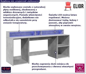 Podświetlane biurko 200 cm betonowa szarość - Modus