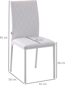 HOMCOM Krzesła do jadalni w zestawie 4 szt., krzesło kuchenne z oparciem, ekoskóra, krzesło do salonu z poduszką pod stopy, krzesła, krzesło tapicerowane z metalowymi nogami do stołu, biały