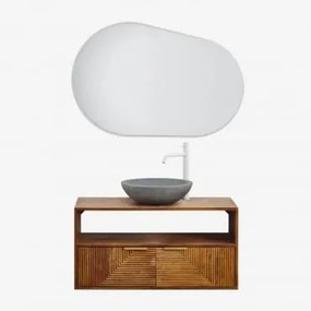Zestaw Mebli Łazienkowych Z Drewna Mango Baty Drewno Mango & Okrągły Szary Cement Ø40 Cm Tarsis & Owalna Lampa Led I Przeciwmgielna - Sklum