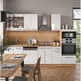 Aneks kuchenny biały wysoki połysk/złoty dąb power 300x46x81.6 fame-line