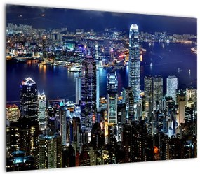 Obraz na szkle drapaczy chmur w nocy (70x50 cm)