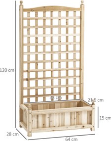 Outsunny Skrzynka Ogrodowa na Kwiaty z Kratką na Pnącza Drewniana Ławka Różana z Otworami Drenażowymi 64x28x120cm Naturalny Kolor | Aosom PL