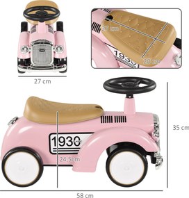 AIYAPLAY Dziecięcy pojazd do zjeżdżania, styl vintage, ukryty schowek, zabezpieczenie przed przewróceniem, klakson, 12-36 miesięcy, Różowy