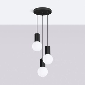Lampa wisząca HALO 3P czarna ryflowana SOLLUX  LIGHTING