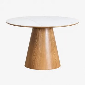 Okrągły Drewniany Stół Jadalny Aura Ceramika & Ø120 Cm & Fornir Jesionowy - Sklum