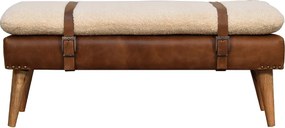 Artisan Furniture Ławka z litego drewna i skóry bawolej.