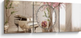Obraz - Wymarzone wnętrze z fortepianem (z zegarem) (90x30 cm)