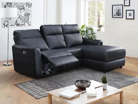 Kanapa narożna prawostronna z elektryczną funkcją relax z czarnej skóry - ISPICA