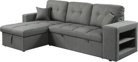 Rozkładana sofa narożna 3-osobowa "Axel" szara, tkanina styl bubble, odwracalny narożnik, pojemnik i wbudowana półka