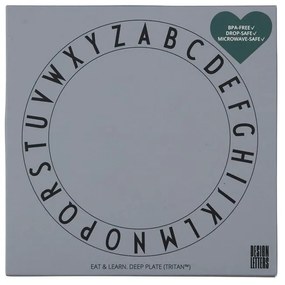 Szary głęboki talerz dla dzieci Design Letters Eat &amp; Learn, ø 15,5 cm