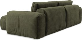 Zielony rozkładany narożnik z tkaniny szenilowej (prawostronny/z szezlongiem) Kuki – Makamii