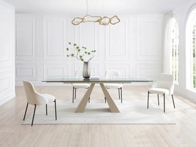 Stół do jadalni rozkładany dla 6 do 10 osób ze szkła hartowanego i beżowego metalu - Przezroczysty - LOZIPA marki Maison Céphy