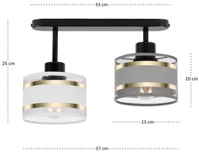 Lampa sufitowa czarna dwupunktowy spot z szaro-białymi abażurami T-330