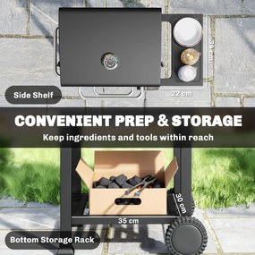 Outsunny Kompaktowy grill węglowy z pokrywą, termometrem, składanym bocznym blatem, szufladą na popiół i otworami wentylacyjnymi | Aosom PL