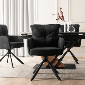 Krzesło Tapicerowane Obrotowe do Salonu CITY Czarne Sztruksowe Nowoczesne