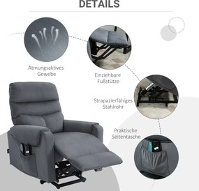HOMCOM Fotel TV z masażem i ogrzewaniem funkcja ułatwiająca wstawanie ciemnoszary 79x97x103 cm | Aosom PL