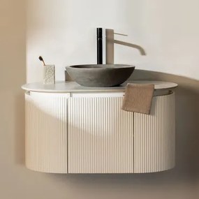 Zestaw Wiszących Mebli Łazienkowych Z Drewna Carsone Biała & Bez Jednostki Pomocniczej & Okrągły Szary Cement - Sklum