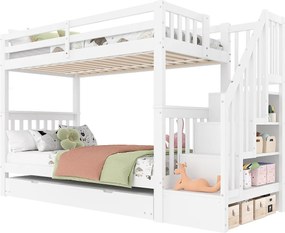 Łóżka piętrowe dla dzieci 2 x 90 x 200 cm z łóżkiem wysuwanym 90 x 190 cm - z drabinką - drewniane - białe