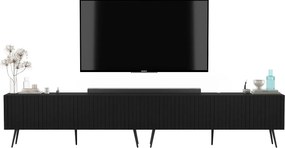 Szafka RTV z 8 drzwiczkami - Korpus czarny mat, ryflowane fronty czarny mat - 300 cm, czarne nóżki