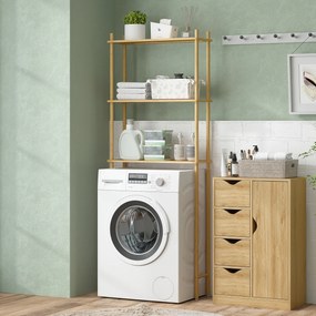 HOMCOM Półka na Toaletę 3 Poziomy, Osadzająca Miejsce, Naturalne Drewno 69 x 25,5 x 181 cm