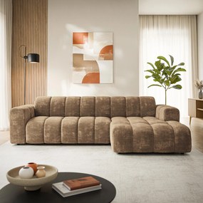Masseno Narożnik SETIA Prawostronny, L-Kształtny, Nowoczesna Sofa narożna, Tkanina Szenilowa - Beżowy, LUMO 30