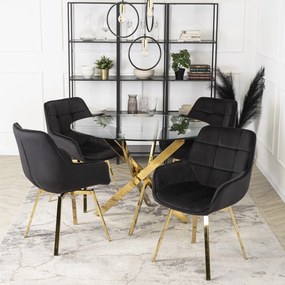 Krzesło Tapicerowane Obrotowe do Salonu MIA Czarne Welurowe Nowoczesne Glamour