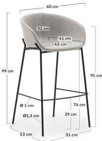 Jasnoszary hoker (wysokość siedziska 75 cm) Yvette – Kave Home